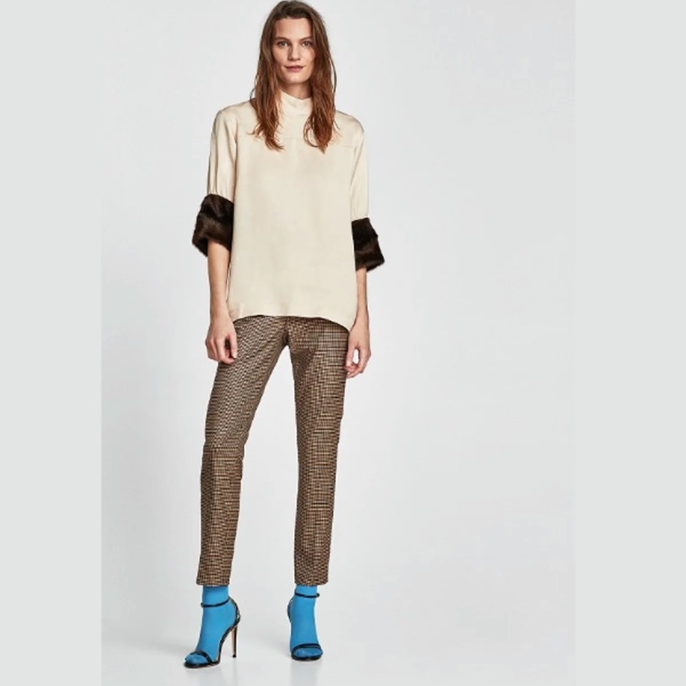 Zara High Neck faux fur sleeve top
